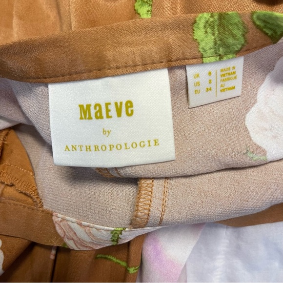 Maeve x Anthropologie Floral Satin Tie Shorts In Brown Women's Size US 2 - Picture 5 of 7